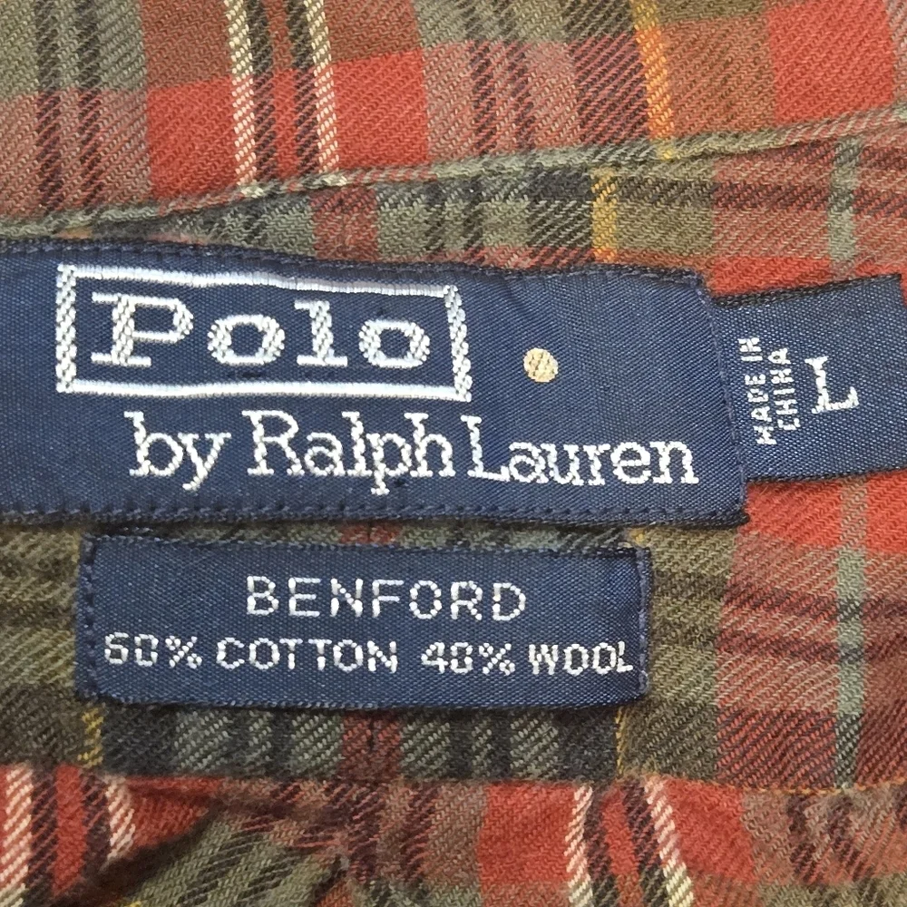 Vintage Polo Ralph Lauren Benford Cotton Wool Red Plaid Button Down Shirt Large